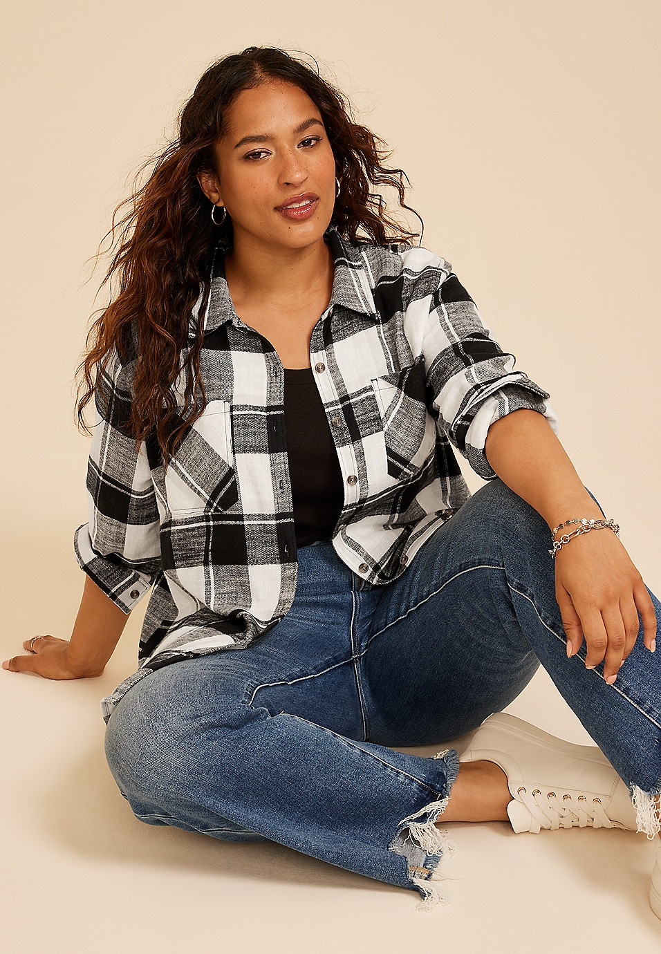 Plus Size Classic Plaid Button Down Shirt | Maurices