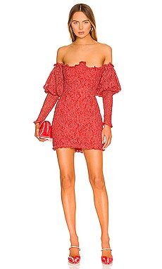 For Love & Lemons Clarisse Off The Shoulder Mini Dress in Red from Revolve.com | Revolve Clothing (Global)