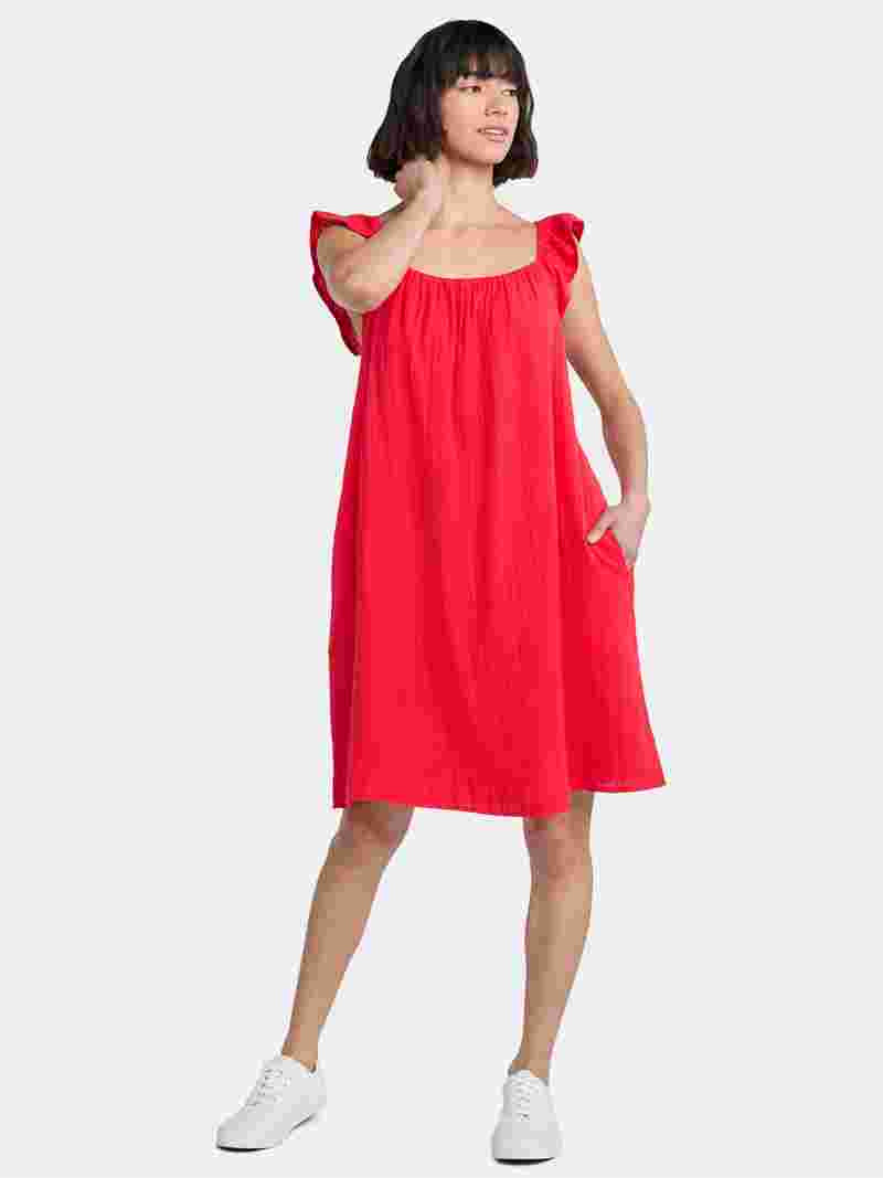 Time and Tru Women's Double Cloth Cotton Mini Dress with Flutter Sleeves, Sizes XS-XXXL | Walmart (US)
