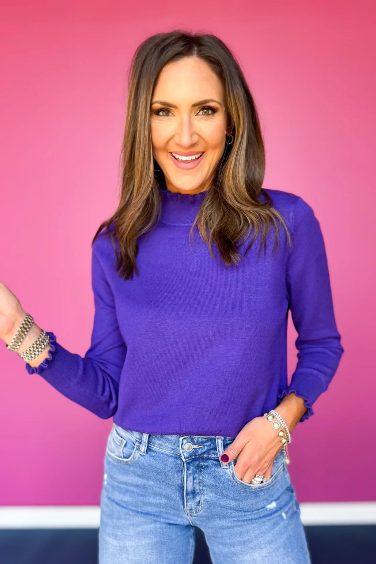 SSYS Darby Ruffle Neck Sweater In Purple | SSYS