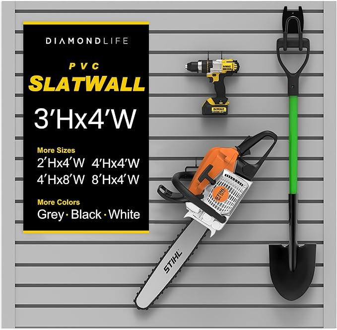 DLDIRECT 3'H x 4'W Slatwall Panel Garage Wall Organizer: Heavy Duty Wall Mounted PVC Wall Rack, I... | Amazon (US)