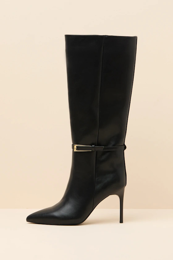 Cadee Black Stiletto Knee-High Buckle Boots | Lulus