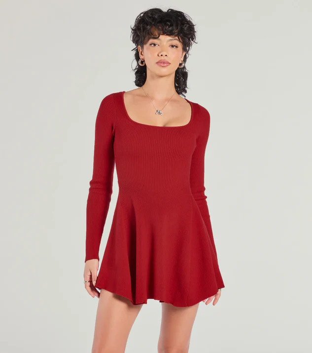 Cutest Twirl Long Sleeve Knit Skater Dress | Windsor Stores