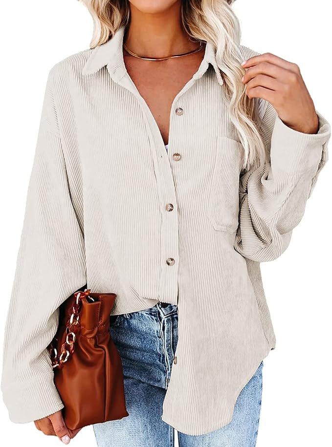 Genhoo Womens Corduroy Shirts Casual Long Sleeve Button Down Shacket Jackets Oversized Blouses To... | Amazon (US)