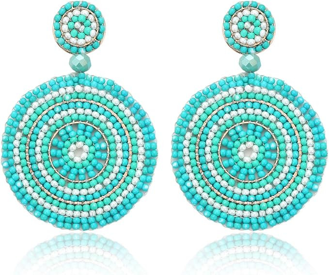CEALXHENY Beaded Drop Earrings for Women Handmade Colorful Bead Earrings Bohemia Hoop Dangle Earr... | Amazon (US)