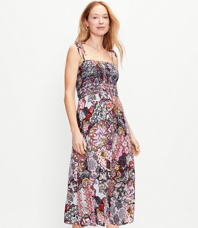 Floral Smocked Strappy Midi Dress | LOFT