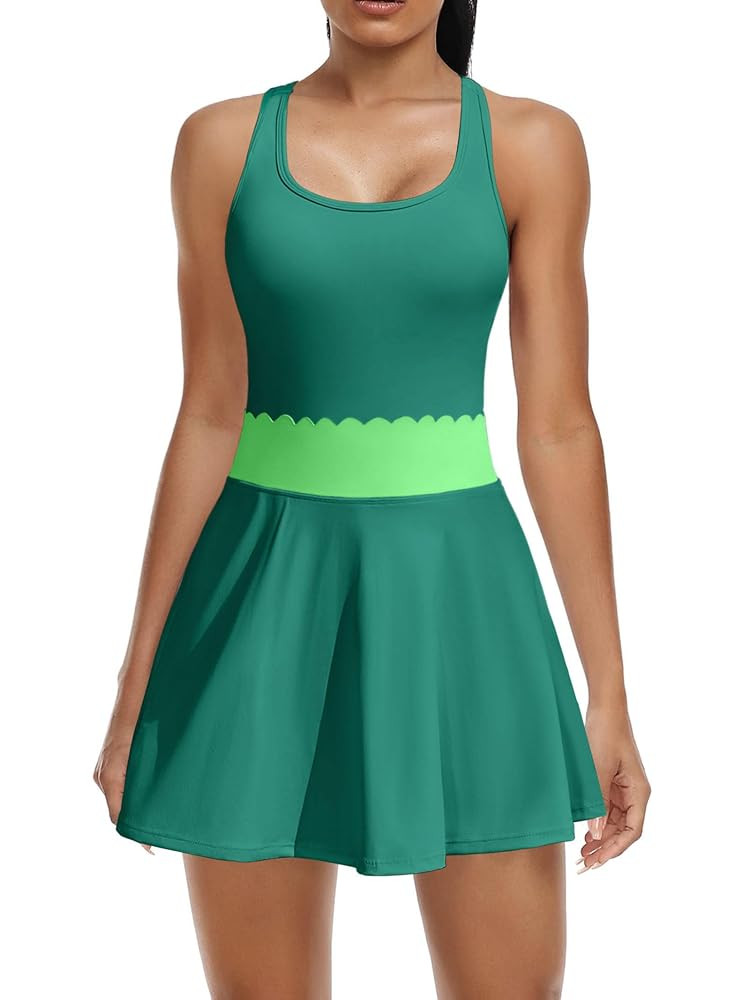 ATTRACO Women's 2 Piece Tennis Dress with Built-in Shorts Scalloped Golf Dress Racerback Athletic... | Amazon (US)