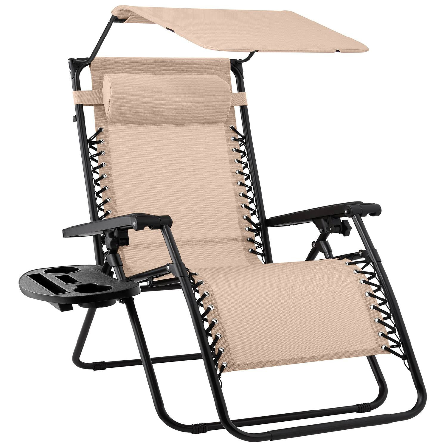 Best Choice Products - Folding Zero Gravity Recliner Patio Lounge Chair w/ Canopy Shade, Headrest, Tray - Sand | Best Buy U.S.