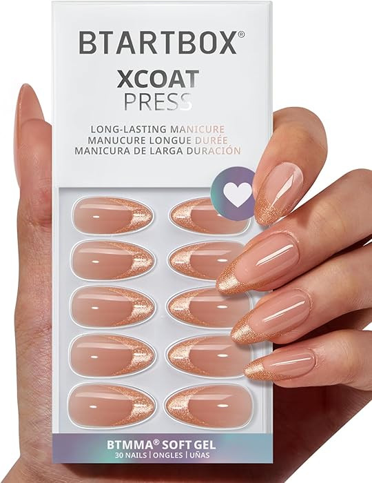 BTArtbox Press On Nails Medium - Golden Age, Lamp-Curable Almond Spakly French Tip Press On Nails... | Amazon (US)