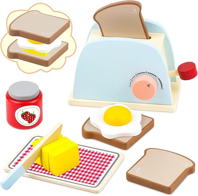 Airlab Play Kitchen Accessories Toddlers 1-3 Wooden Pop-up Toaster Toy Play Food Kids Age 1 2 3, ... | Amazon (US)