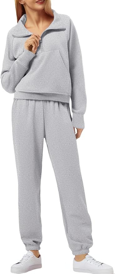 PINSPARK Two Piece Sets for Women Fleece Half Zip Pullover Sweatsuits with Jogger Sweatpants Trav... | Amazon (CA)