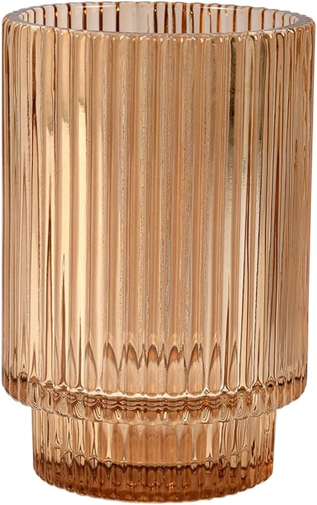 Serene Spaces Living Amber Ribbed Glass Votive Holder, Decorative Centerpiece for Wedding, Christ... | Amazon (US)