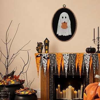 fZSZSD Cute Ghost Fall Pumpkin Halloween Oval Wall Art Decor, Dark Academia Oval Framed Canvas Ar... | Amazon (US)