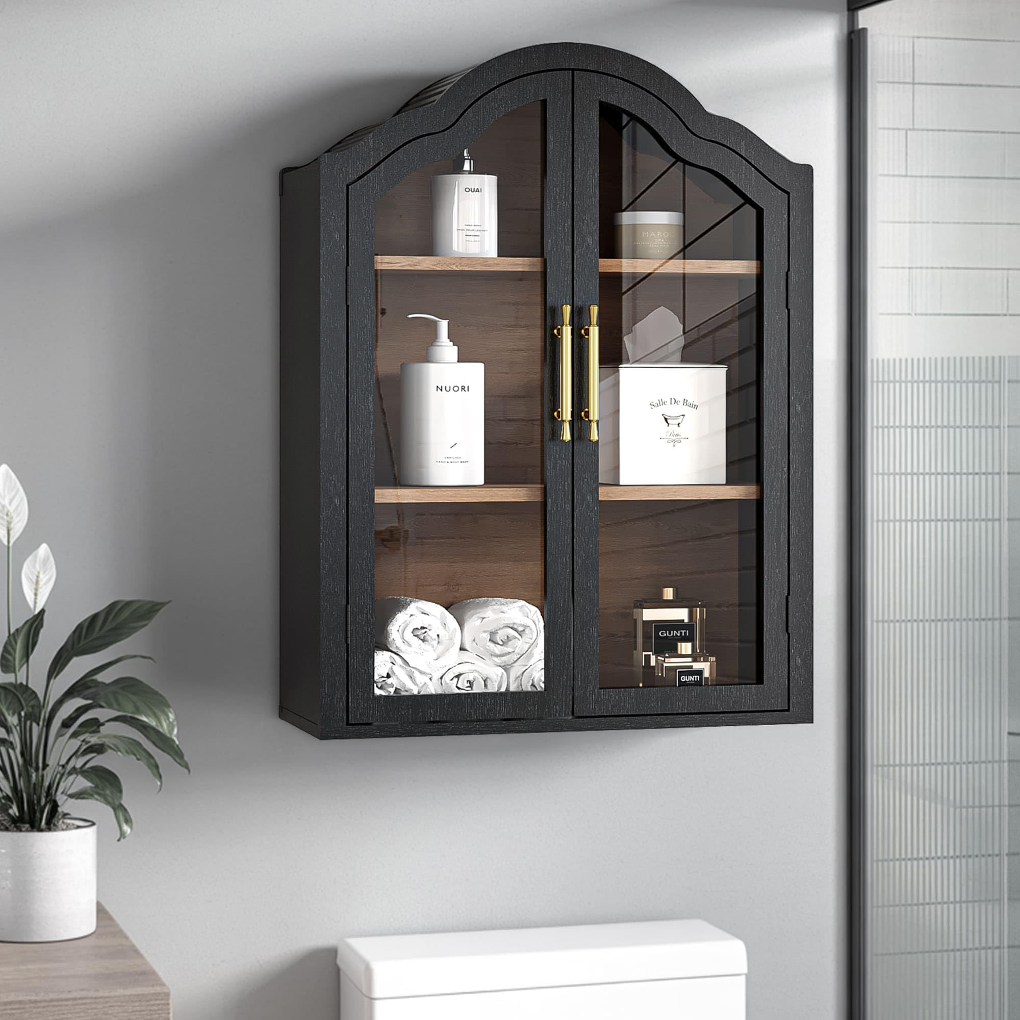 Black Arched Wall Mounted Cabinet, Display Medicine Cabinets with Tempered Glass Doors and Adjust... | Amazon (US)