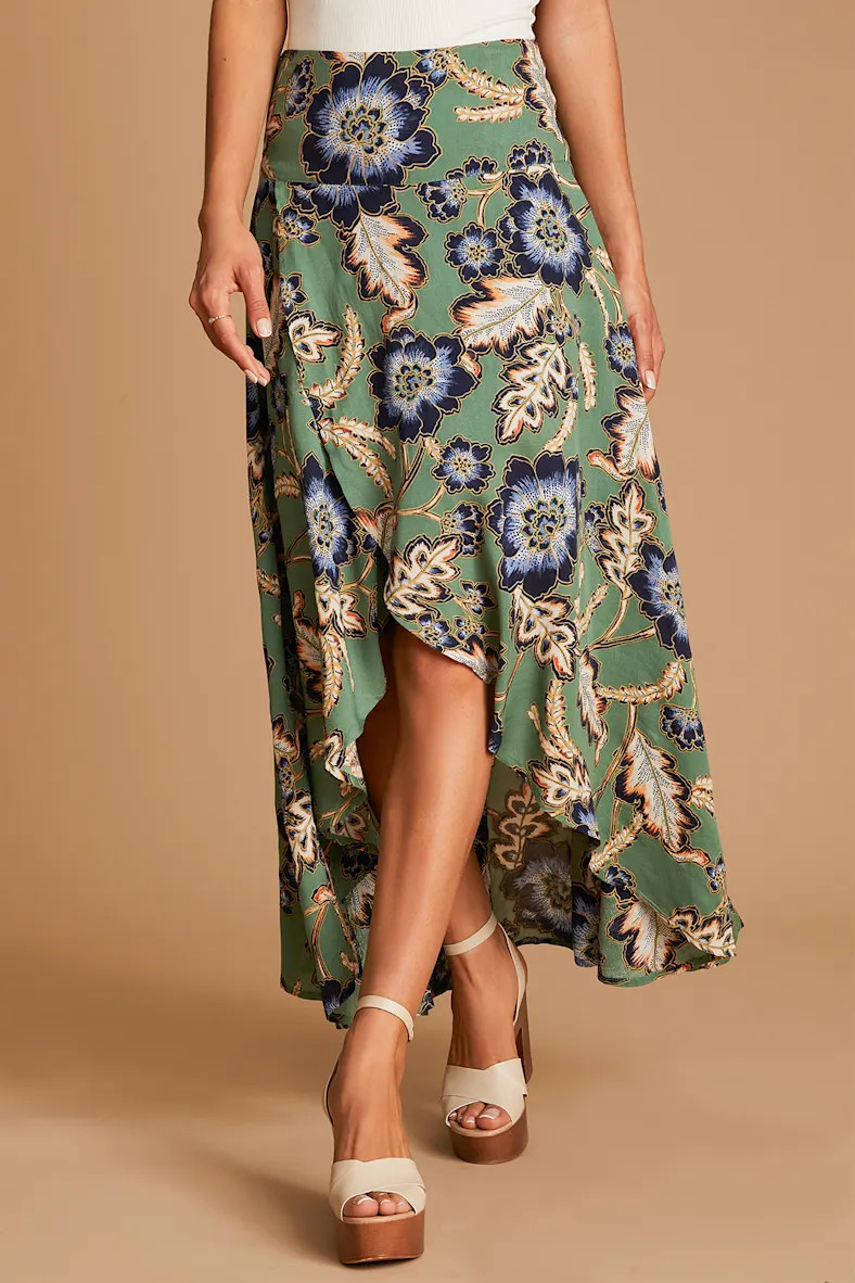 Ambrosio Green Floral Print High-Low Maxi Skirt | Lulus (US)