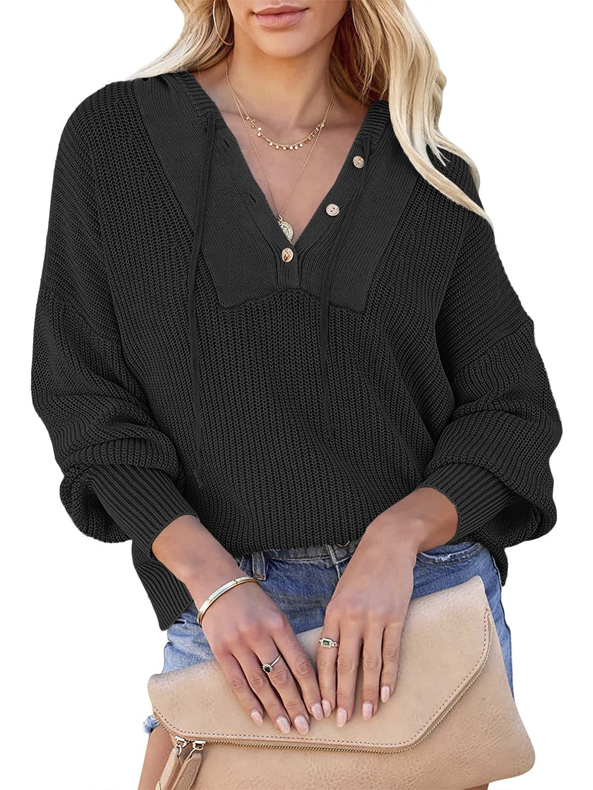 DEEP SELF Sweater for Women Hooded Knit Sweaters Cozy Oversized Tops Pullover Fall Clothes All-ma... | Walmart (US)