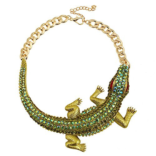 Chunky Exaggerated Crocodile Statement Collar Necklace Green Rhinestone for Women Large Punk Gothic Alligator Animal Bib Choker Fashion Hip Hop Stylish Crystal Gator Necklaces Jewelry Party Prom | Amazon (US)