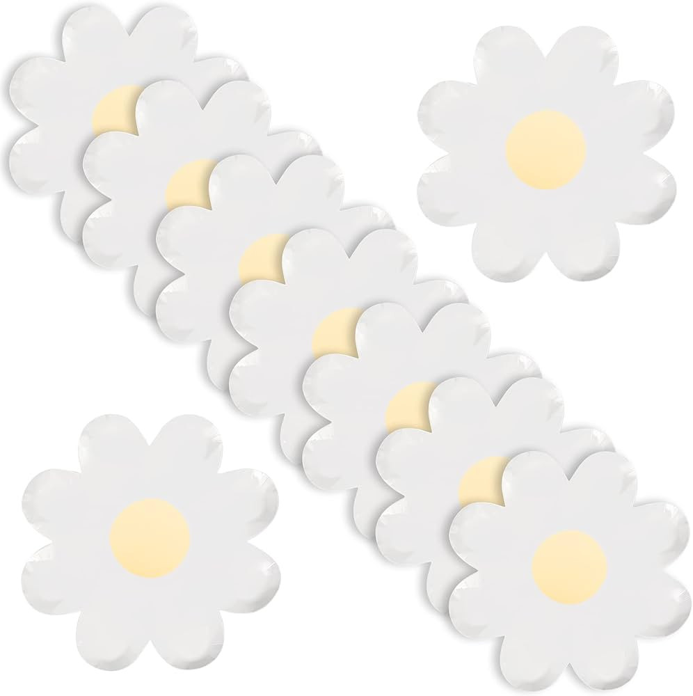 AimFun 50 Pcs Daisy Paper Plates Flower Disposable Gold Foil Dessert Plates Sunflower Boho Groovy... | Amazon (US)