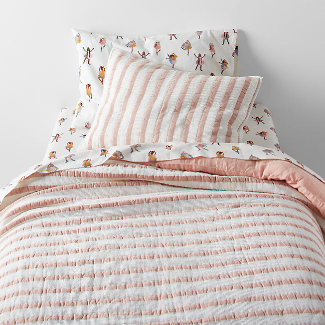 Modern Organic Waffle Weave Striped Pink Twin Kids Quilt + Reviews | Crate & Kids | Crate & Barrel