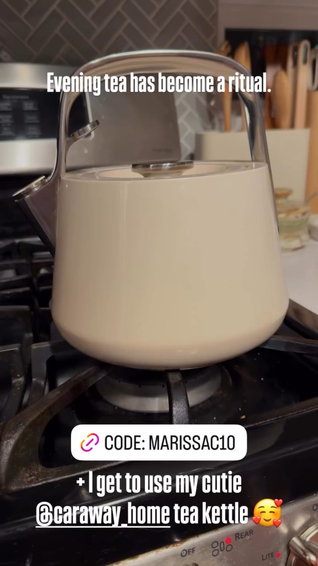 Evening tea has become a ritual. + I get to use my cutie @caraway_home tea kettle 🥰