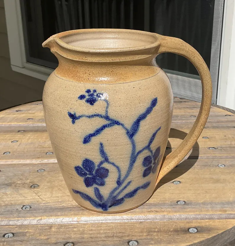 Vintage Studio Art Pottery Signed Stoneware Pitcher Cobalt Floral Flowers 7.25"h - Etsy | Etsy (Global)