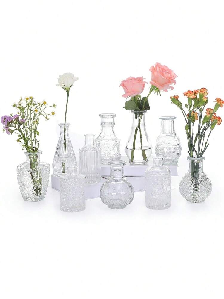 10pcs Transparent Glass Vase, Small Glass Vases For Flower, Glass Vase For Home Table Flower Deco... | SHEIN