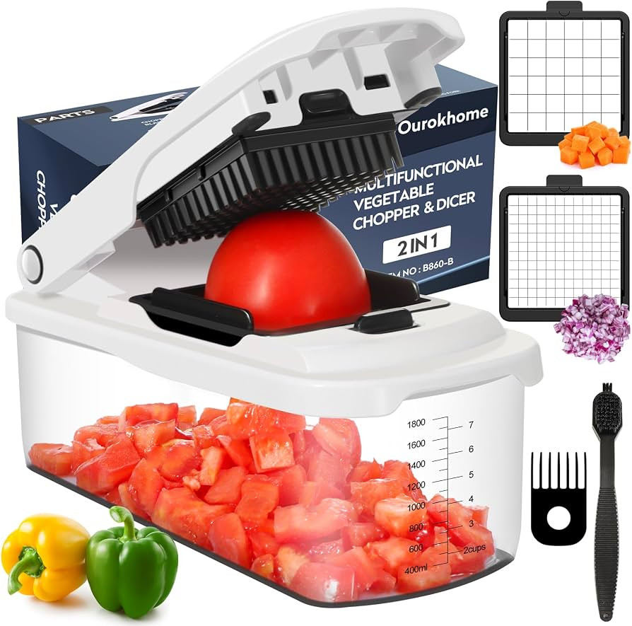 Ourokhome Chopper Vegetable Cutter with Container, Manual Hand Food Onion Dicer with 2 Chopping B... | Amazon (US)
