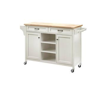 Home Decorators Collection Rockford White Kitchen Cart with Butcher Block Top SK19238E5r1-W | The Home Depot