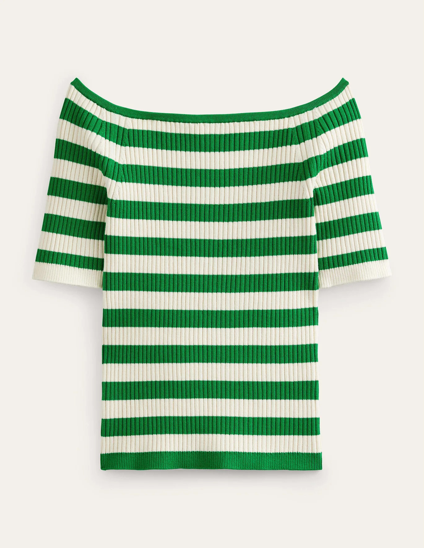 Off-Shoulder Ribbed Top - Rich Emerald, Ivory Stripe | Boden (US)