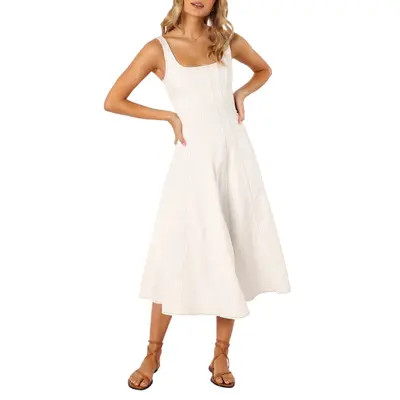 Petal & Pup Una Fit & Flare Midi Dress in White at Nordstrom, Size Medium | Nordstrom