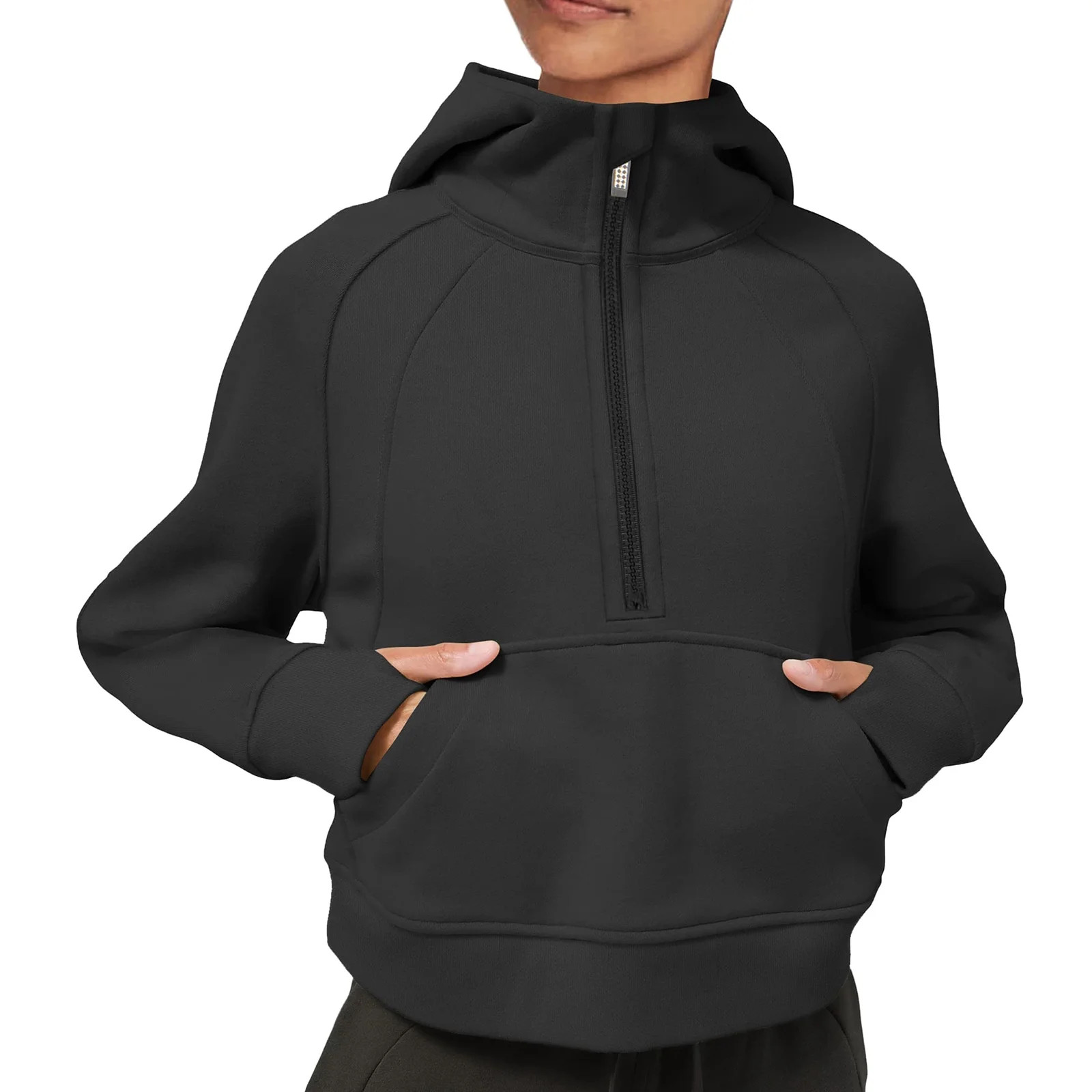 Womens Cropped Half Zip Hoodies Fleece Lined 1/2 Zipper Sweatshirts Long Sleeve Collar Pullovers ... | Walmart (US)