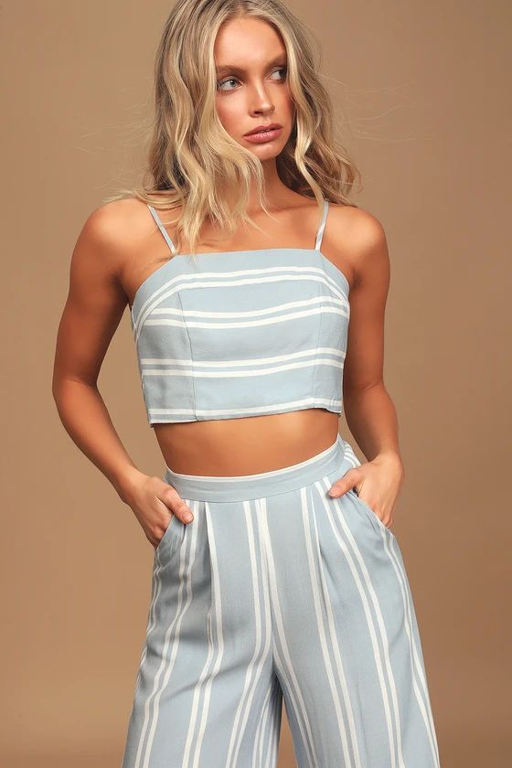 Coastal Living Light Blue and White Striped Two-Piece Jumpsuit | Lulus (US)
