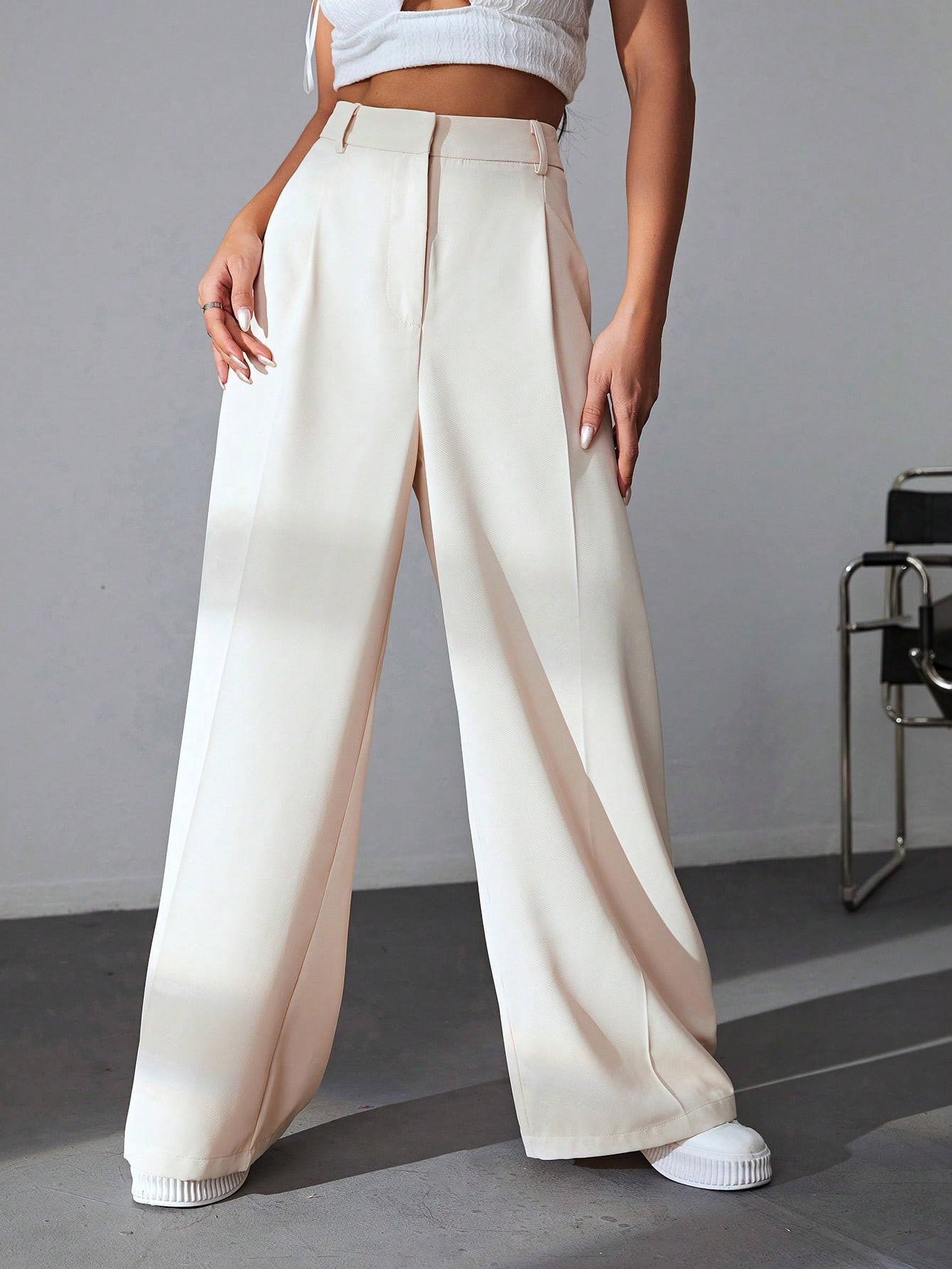 SHEIN EZwear Solid Wide Leg Pants | SHEIN