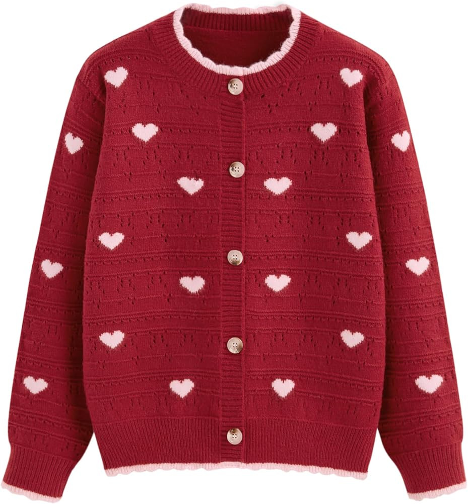 CIDER Cardigan Sweaters for Women Trendy Cute Sweaters Long Sleeve Crew Neck Heart Print Cardigan... | Amazon (US)
