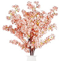 Sggvecsy Artificial Cherry Blossom Branches Faux Cherry Flowers 39 Inch Peach Branches Silk Tall Ste | Amazon (US)