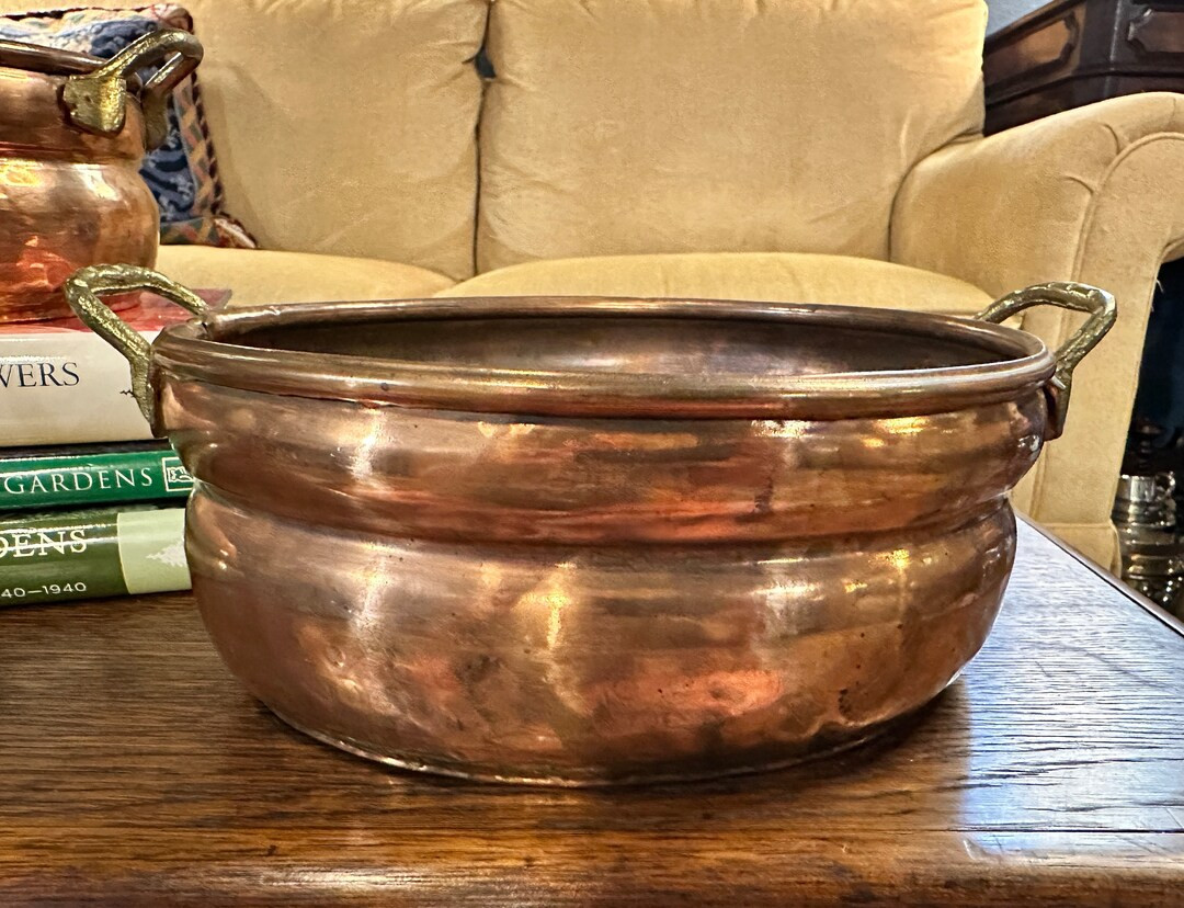 Antique Copper Planter With Brass Handles Bowl - Etsy | Etsy (US)