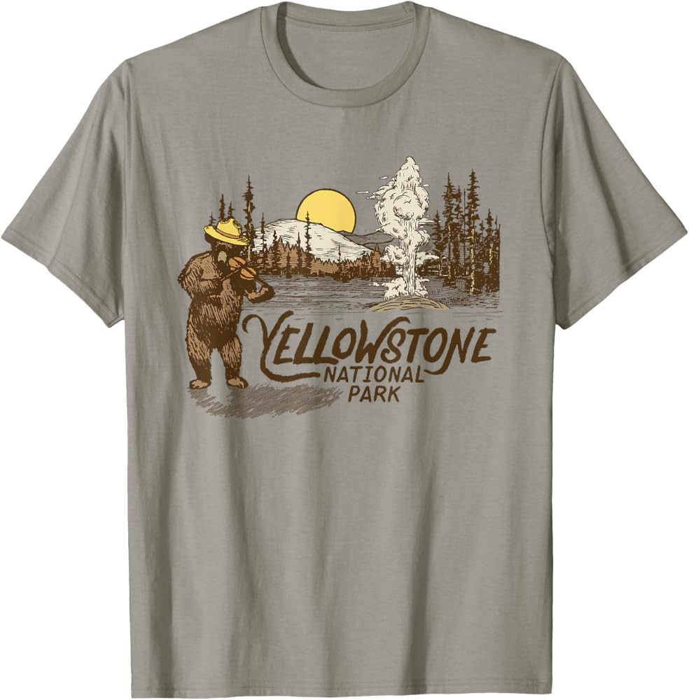 Yellowstone National Park Vintage Bear & Fiddle Old Faithful T-Shirt | Amazon (US)