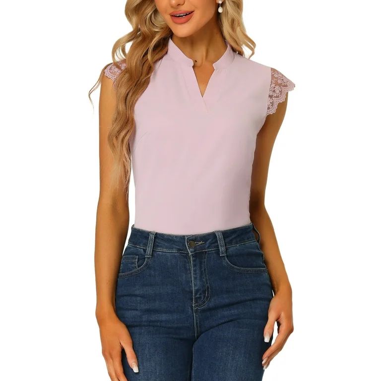 Allegra K Women's Work Office V Neck Sleeveless Basic Blouse Top - Walmart.com | Walmart (US)