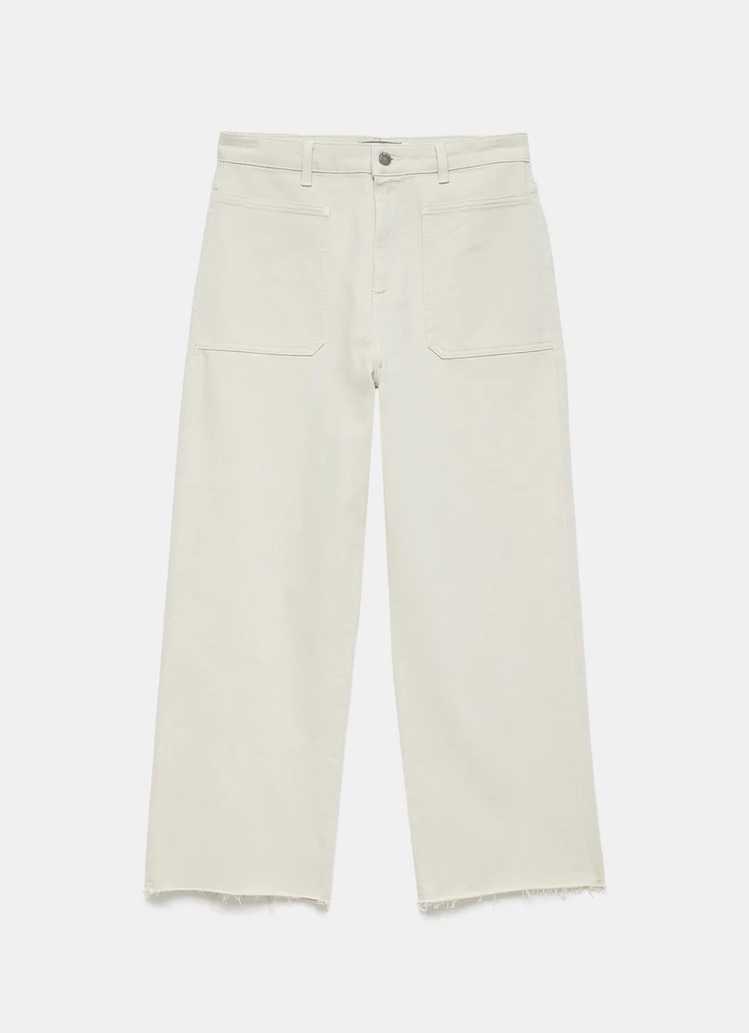 Beige Crop Wide Jeans | Mint Velvet