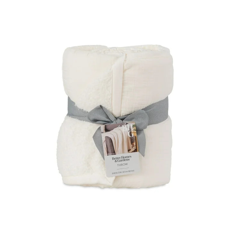 Better Homes & Gardens Gauze Reverse to Cozy Knit Super Soft Throw Blanket, Oversized, Vanilla Dr... | Walmart (US)