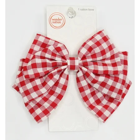 Wonder Nation Girls Gingham Print Bow Barrette Clip, Red | Walmart (US)