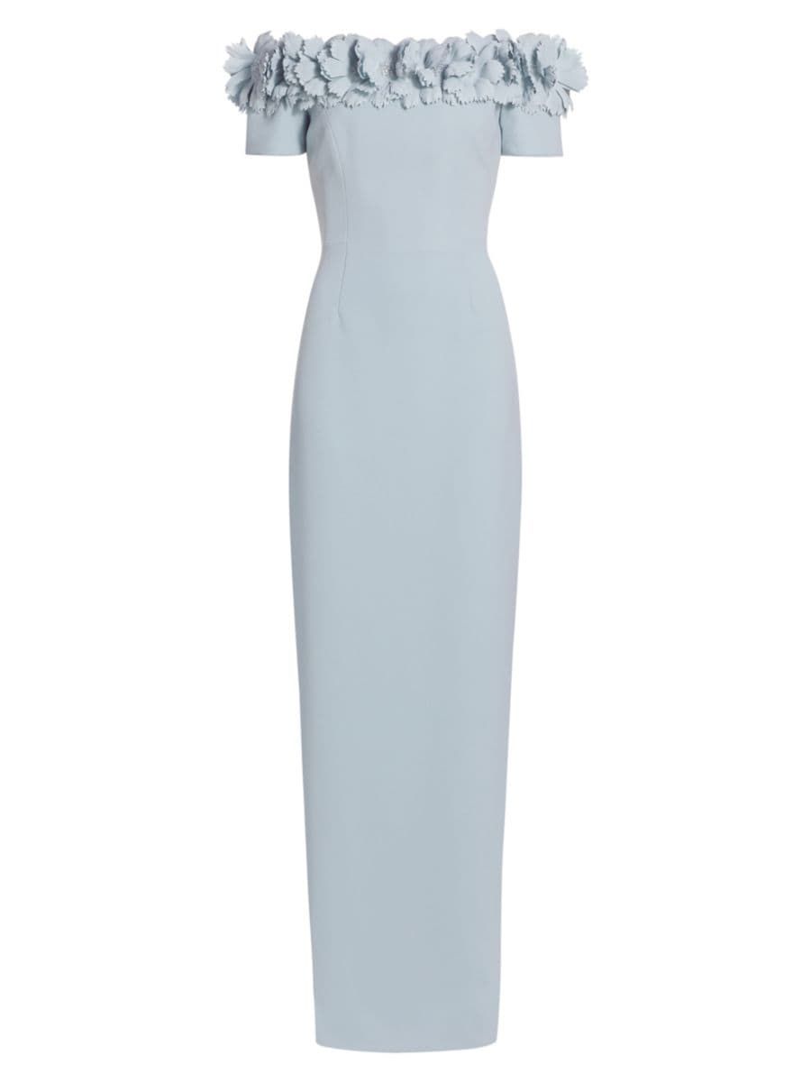 Catherine Regehr Off-The-Shoulder Floral Appliqué Techno Crepe Gown | Saks Fifth Avenue
