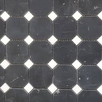 Stone Center Online Nero Marquina Black Marble 2 inch Octagon Mosaic Tile w/Thassos White Dots Ho... | Amazon (US)