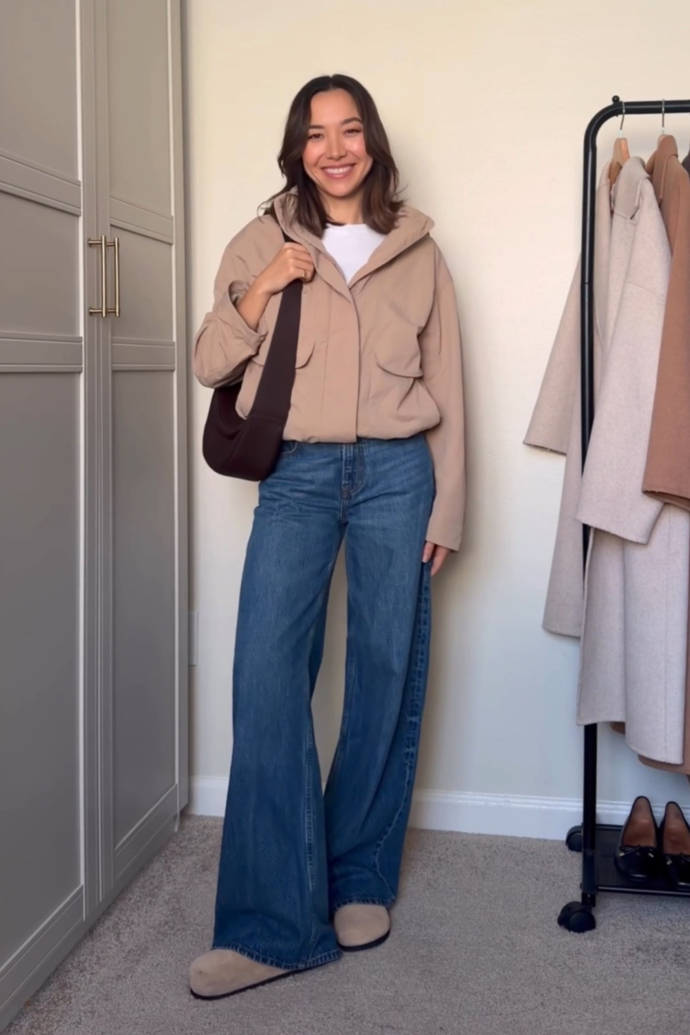 Casual fall outfit 

Most of these items were part of last month’s bestsellers: 
Lululemon Jacket — water & wind-resistant 
Amazon crossbody— on sale for prime day
Abercrombie wide leg jeans — size 25 reg