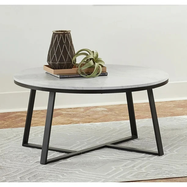 Coaster Company Modern Metal and Faux Marble Round Coffee Table, Matte Black - Walmart.com | Walmart (US)
