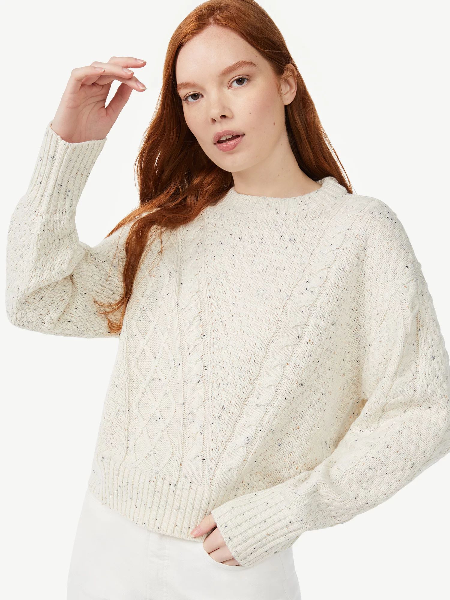 Free Assembly Women's Cable Mix Sweater with Long Sleeves - Walmart.com | Walmart (US)