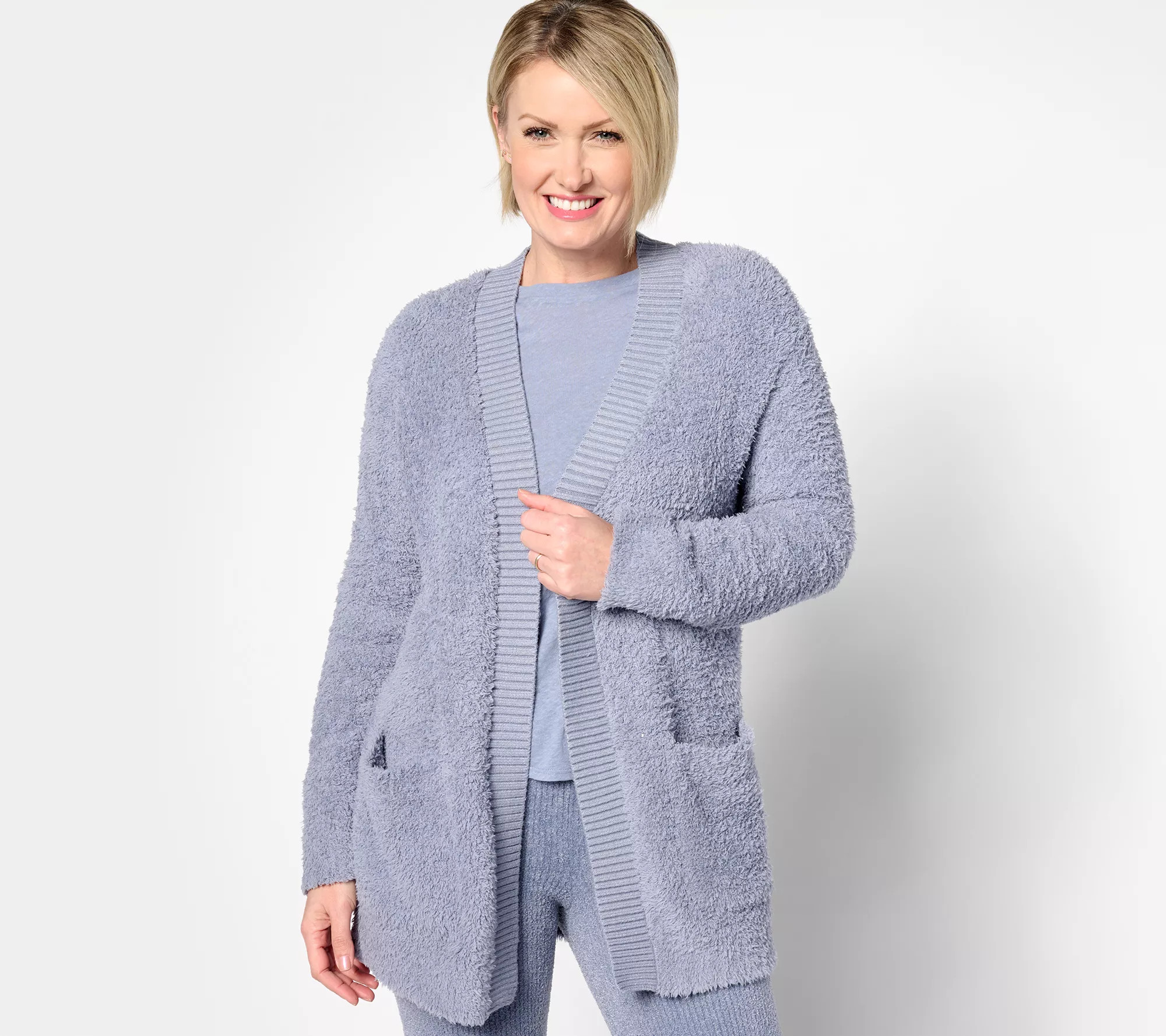 Barefoot Dreams CozyChic Ribbed Knit Trim Cardigan - QVC.com | QVC