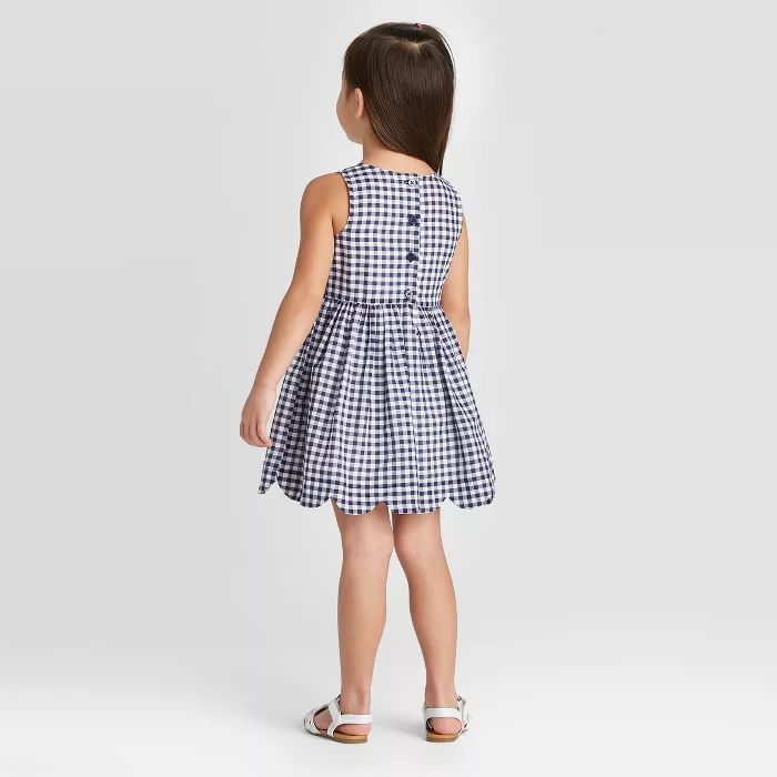 Toddler Girls' Gingham Scallop Hem Dress - Cat & Jack™ Navy | Target