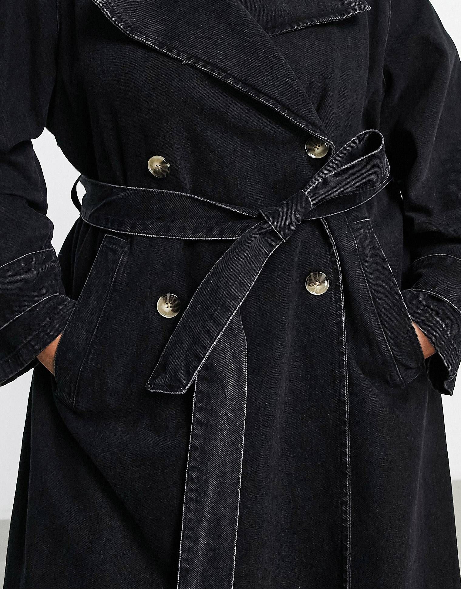 ASOS DESIGN Curve - Trench-coat oversize en jean - Noir | ASOS (Global)