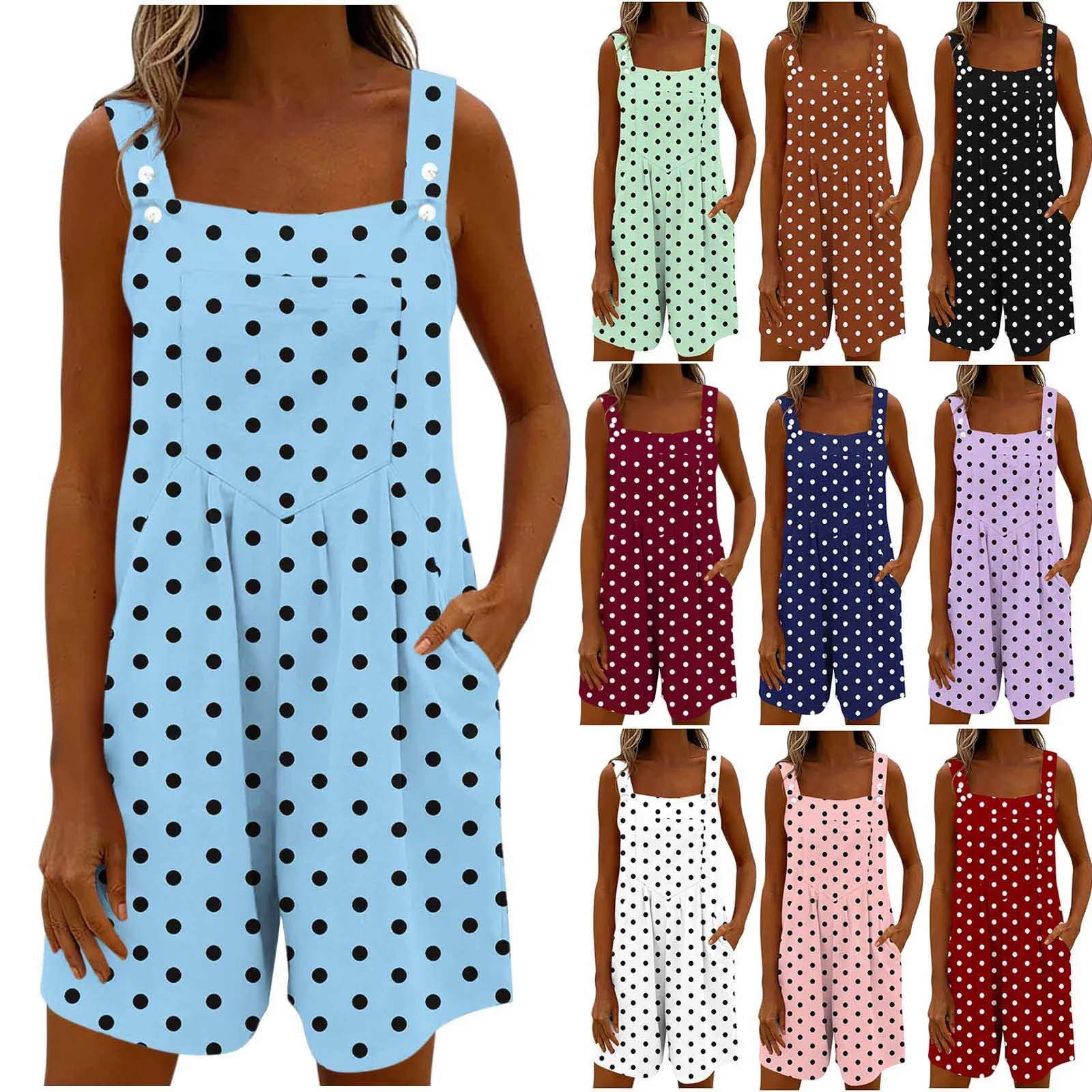 akafmk Overalls for Women Bib Polka Dots Sleeveless Adjustable Straps Casual Romper with Pockets ... | Walmart (US)